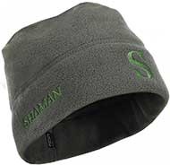 Флисовая зимняя серая шапка (зеленый логотип)