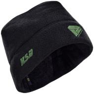 Черная флисовая зимняя шапка с зеленой вышивкой