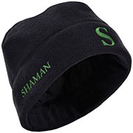 Флисовая зимняя черная шапка «Shaman-280» (зеленый логотип)