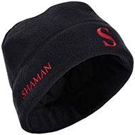 Флисовая зимняя черная шапка (красный логотип)